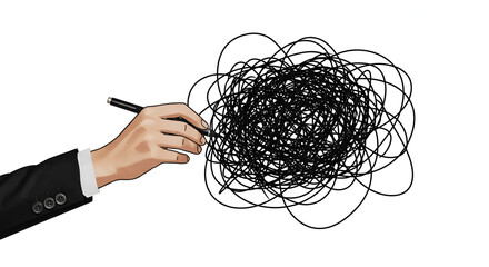 Tangled thoughts bloom from a pen