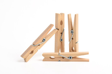 Wooden clothes pin isolated on white background with clipping path