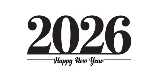 2026 Happy New lettering , Year Celebration, Modern Happy New Year 2025, poster, social media post, card, Vector Three Dimensional design