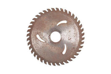 Rusty Circular saw blade for wood work isolated on white background