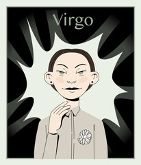 Virgo Zodiac Sign Woman. Elegant and Thoughtful Vector Portrait