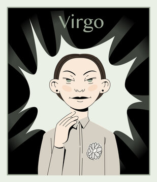 Virgo Zodiac Sign Woman. Elegant and Thoughtful Vector Portrait