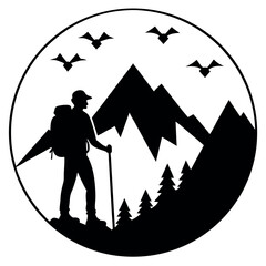 Hiker set silhouette vector on White Background. Adventure Vector Silhouette Collection.