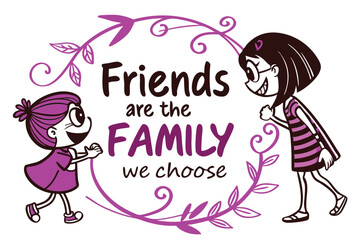 Charming doodle style friendship quote design with colorful elements