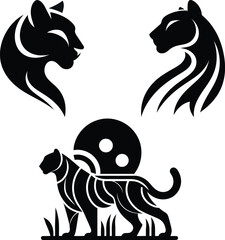 Stylized Black Panther and Cougar Vector Art Set