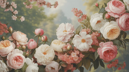 Enchanted Garden A Whimsical Floral Tapestry of Roses and Blossoms