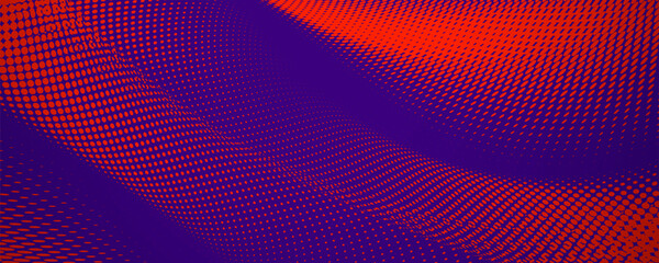 Red and purple halftone dots forming abstract wavy patterns