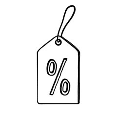 Price tag, Label for store, sale, hand drawn illustration, black pencil, transparent background, PNG