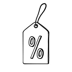 Price tag, Label for store, sale, hand drawn illustration, black pencil, transparent background, PNG