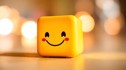 3D-rendered smiling cube with cheerful facial features placed against a vibrant green leaf background, combining playful character design with fresh, nature-inspired aesthetics