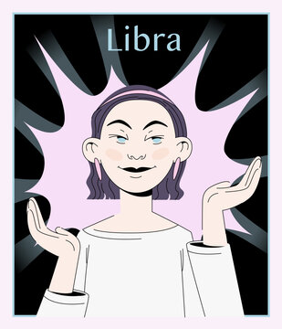  Libra Zodiac Sign Woman. Balanced and Stylish Vector Art