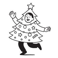 Cheerful person dressed as Christmas tree, spreading holiday joy and excitement