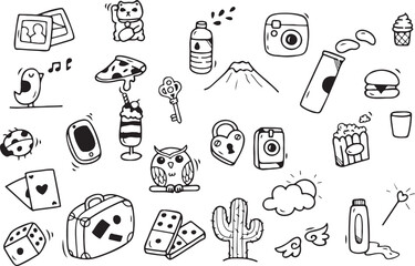  Cute Animal Doodle Vector Set, Wildlife Cartoon Sketch, Forest Pet Elements, Hand Drawn Creatures Clipart, Baby Animal Icons, Transparent Background