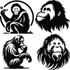 Orangutan Logo Designs: Four Unique Black and White Illustrations