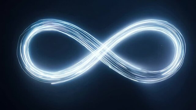 Magic Infinity Sign With Light Strokes Background Loop/ 4k animation of an abstract infinity background with magic light energy strokes and particles, seamless looping