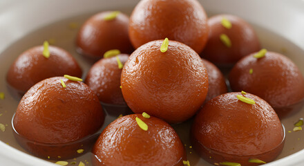 Delicious Gulab Jamun in Syrup with Pistachio and Cardamom