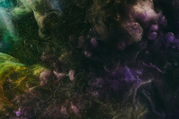 Abstract colorful background. Moving flow of multicolored paints, fluid liquid art