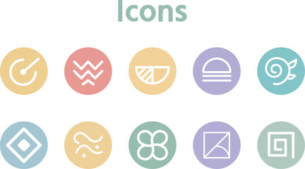 Pastel Circular Geometric Icon Set with Abstract Symbols