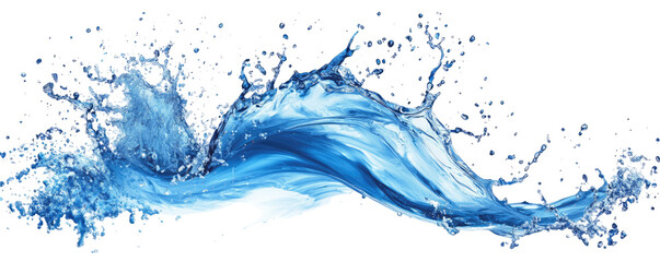 Ocean blue ink splash in air with wave ripple effect on transparent background