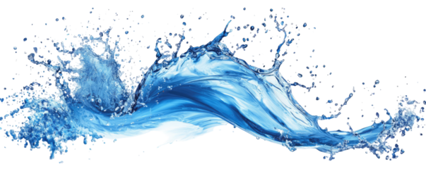Ocean blue ink splash in air with wave ripple effect on transparent background