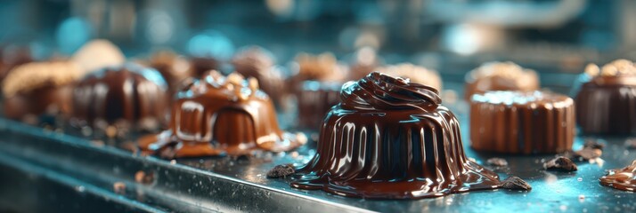 Delicious chocolate desserts being prepared in a bustling bakery kitchen during the afternoon