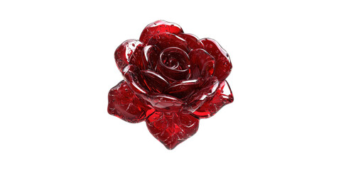 Fototapeta premium Red Glass Rose Sculpture. Symbol Of Elegance And Romantic Artistry Isolated On Transparent Background