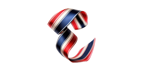 Red,, And Blue Striped Ribbon. Symbol Of Patriotism And Celebration Isolated On Transparent Background