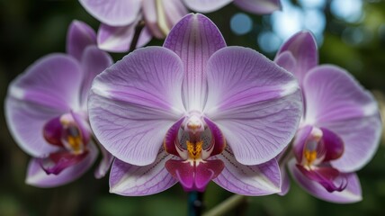 Fototapeta premium Close-up of vibrant pink orchid blooms in natural setting