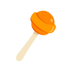 Cute Halloween orange lollypop. Vector cute caramel candy on white background. Funny cartoon illustration for fabric, decoration, sticker.