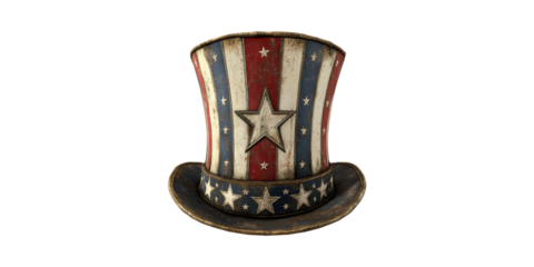 Patriotic Uncle Sam Top Hat With Stars And Stripes Design. Symbol Of American Heritage And National Pride Isolated On Transparent Background