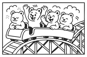 coloring book happy bears on roller coaster 