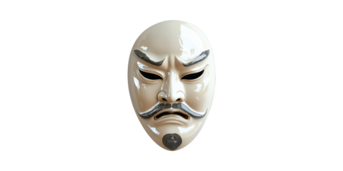 Traditional Japanese Noh Mask With Mustache. Cultural Symbolism And Theatrical Heritage Isolated On Transparent Background