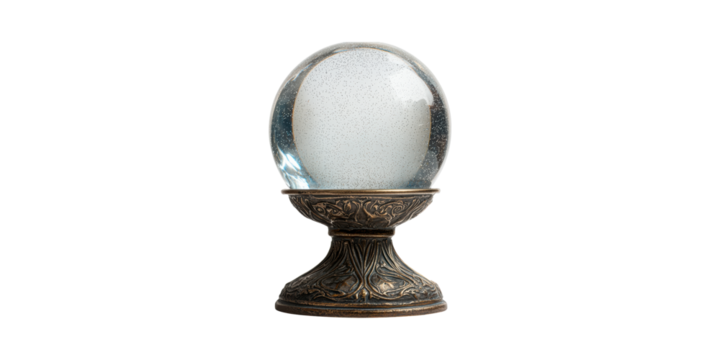 Antique Crystal Ball Ornate Stand. Mystical Tool For Fortune Telling And Divination Isolated On Transparent Background