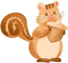 도토리를 들고 있는 다람쥐 캐릭터 일러스트