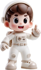 3D Cartoon Boy Astronaut in White Space Suit Pointing Up