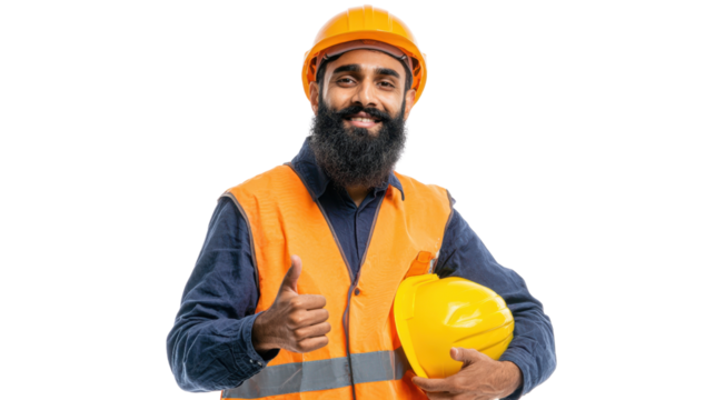 Construction Worker's Assurance: A construction worker, radiating confidence and expertise, smiles and offers a thumbs-up, signifying his commitment to quality and dedication.