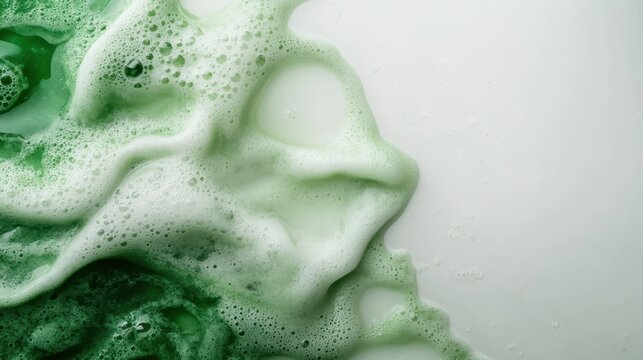 This image showcases an artistic arrangement of green foam, forming intriguing shapes and textures, representing the beauty of abstract art and nature's fluidity.