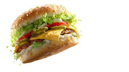 Delicious Hamburger: A tantalizing hamburger, meticulously crafted with fresh ingredients, rests invitingly, poised to ignite the senses with every delectable bite.