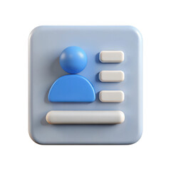 3d realistic profile icon user data card isolated on transparent background