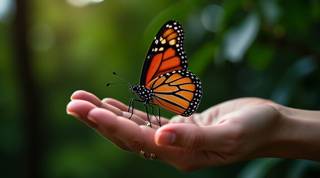 Ein Schmetterling auf der Hand, Zerbrechliche Schönheit der Natur,