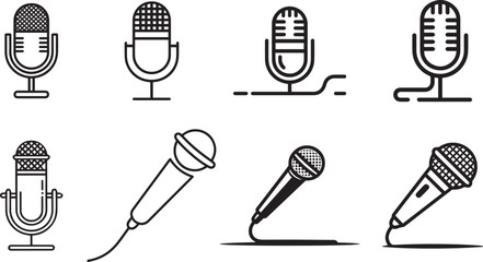   microphone Vector Icon set  line art black and white 