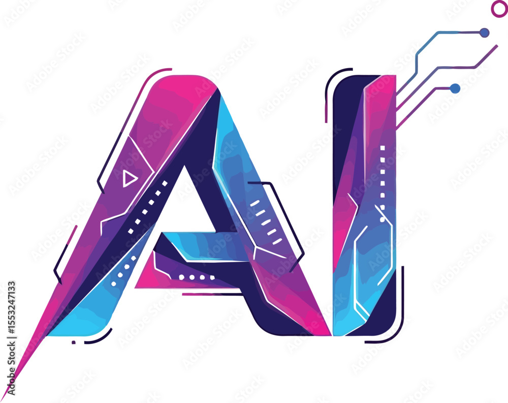 Fototapete a stylized ai text logo with a gradient color scheme and circuit board details on a white background