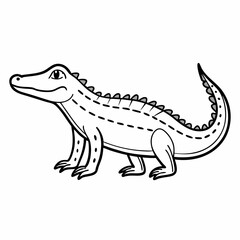 Fototapeta premium Cute cartoon alligator with dashed lines and gray accents on white background