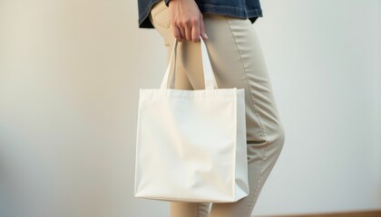 Man Holding White Canvas Tote Bag Indoors