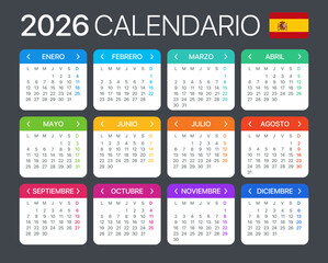 2026 Calendar - vector template graphic illustration - Spanish Version