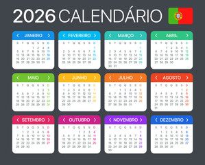 2026 Calendar - vector template graphic illustration - Portuguese version