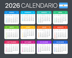2026 Calendar - vector template graphic illustration - Argentinian version