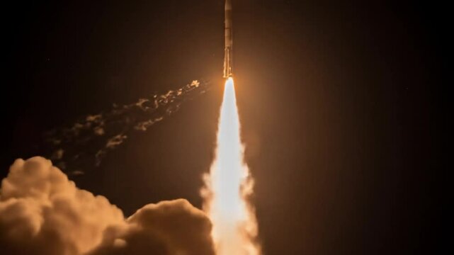 Rocket launch into dark night sky
