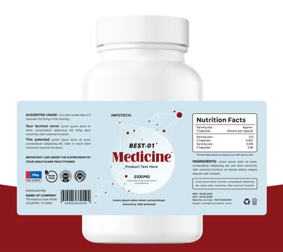 Unique modern scientific research in medicine, food packaging, and health focuses on creative design and minimal supplement label branding.