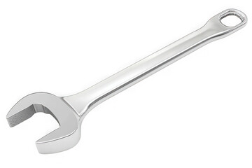 Silver wrench tool spanner repair mechanic equipment fix hardware steel metal shiny open end wrench isolated on transparent background